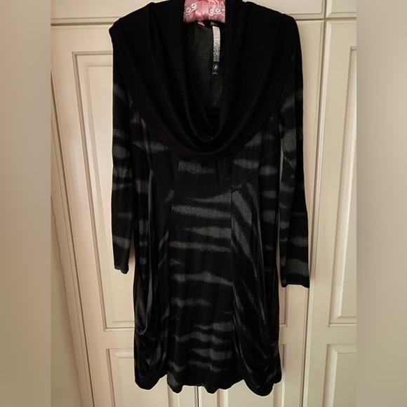 Kensie droopy collar Long Sleeve Black gray Casual Dress. Pockets.Size S/CH/P - Picture 10 of 11